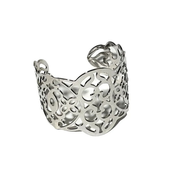 Lia Sophia Bracelet NWOT Tulle Silver Tone Filigree Scroll Cuff 2" Wide Elegant - Picture 1 of 2